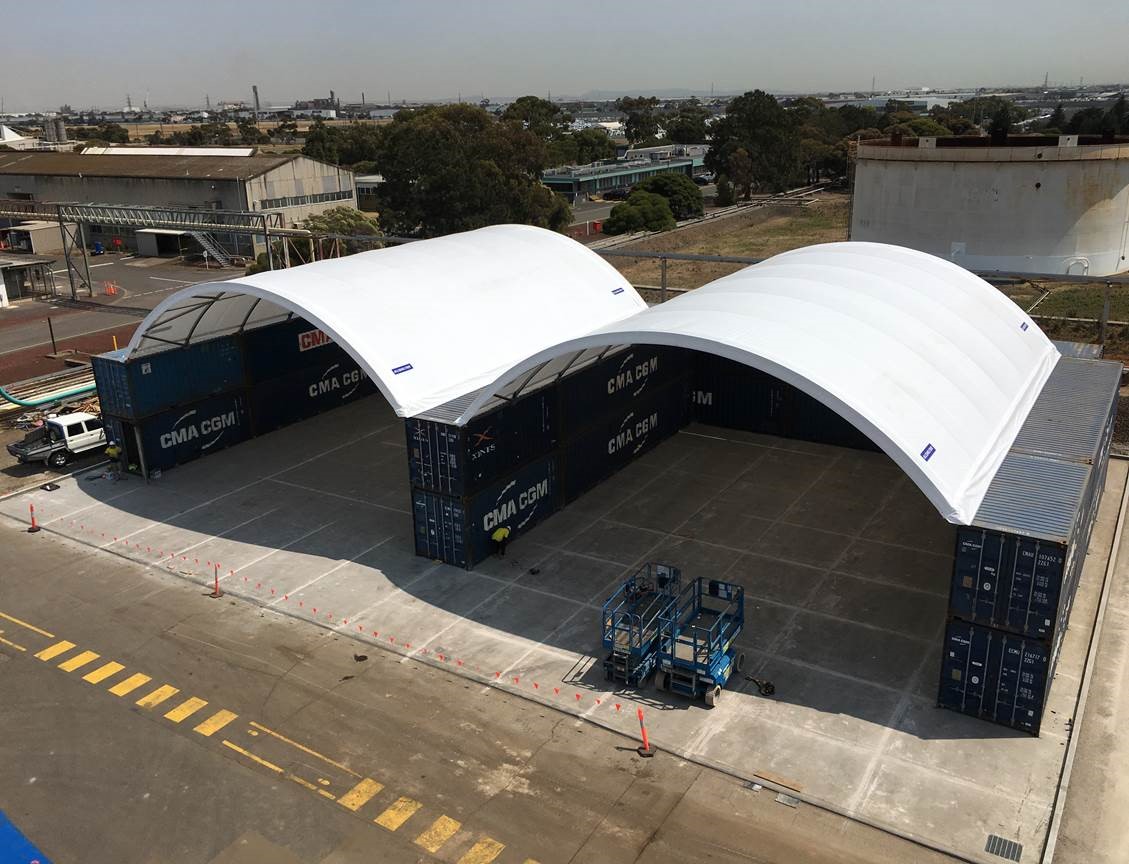 Two container shelters installed side-by-side for maximum storage and operational efficiency.