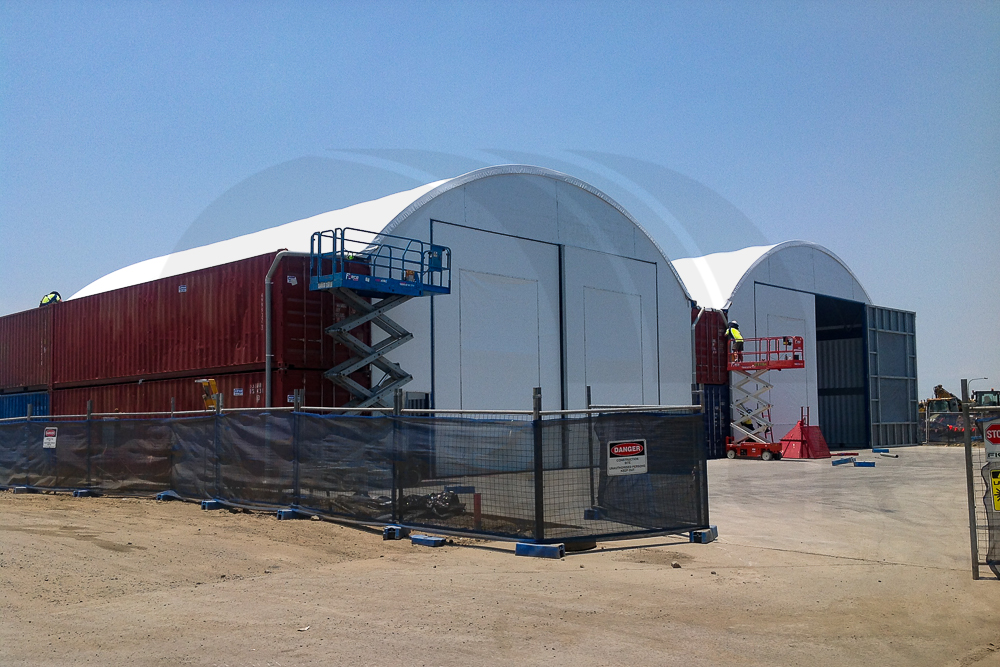 Image of an Allshelter Container Shelter with large barn doors.